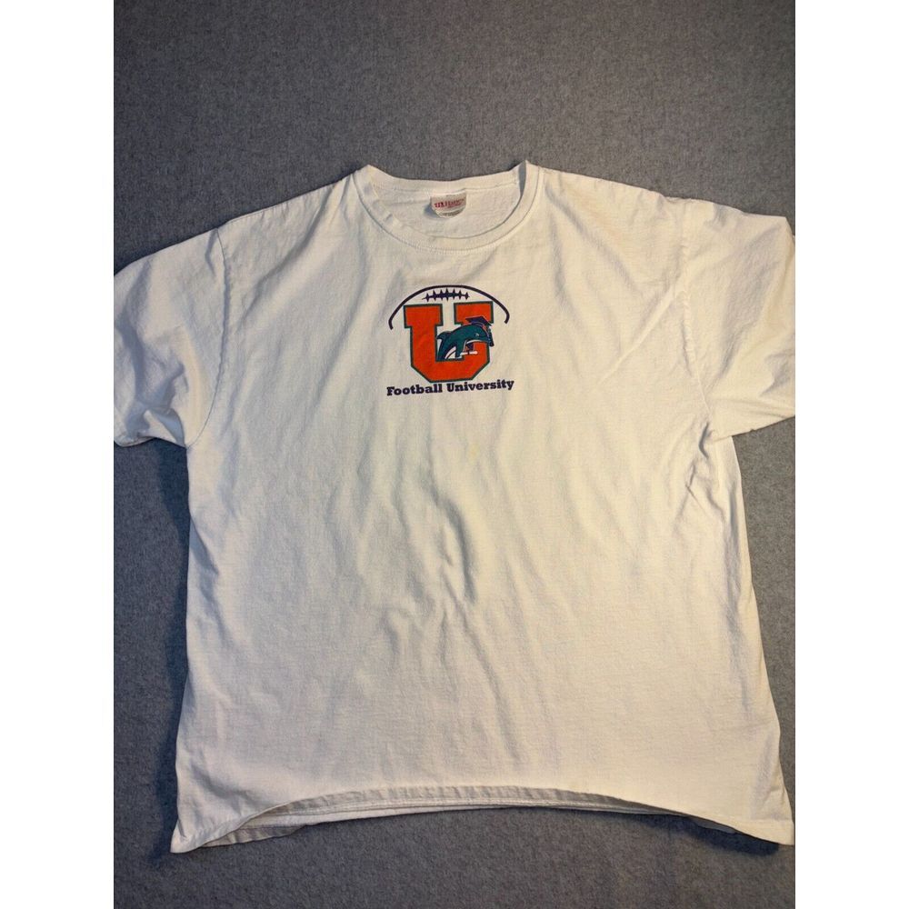 Hanes Her Way T Shirt Mens Size XL White Cotton Football University Short Sleeve